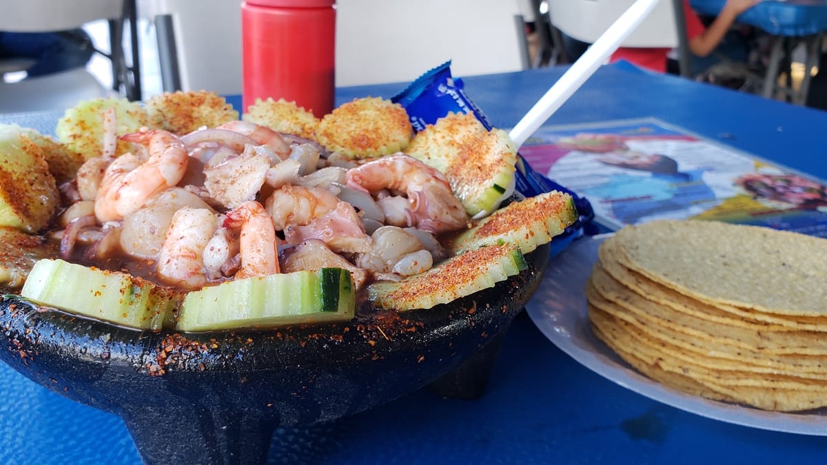 Ceviche in a molcajete