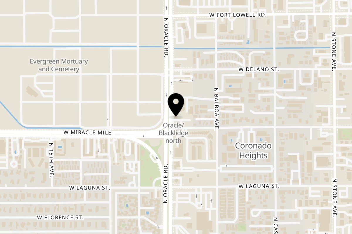 Map showing the location of Mariscos Baja Mar Tucson on 3010 N Oracle Rd in Tucson